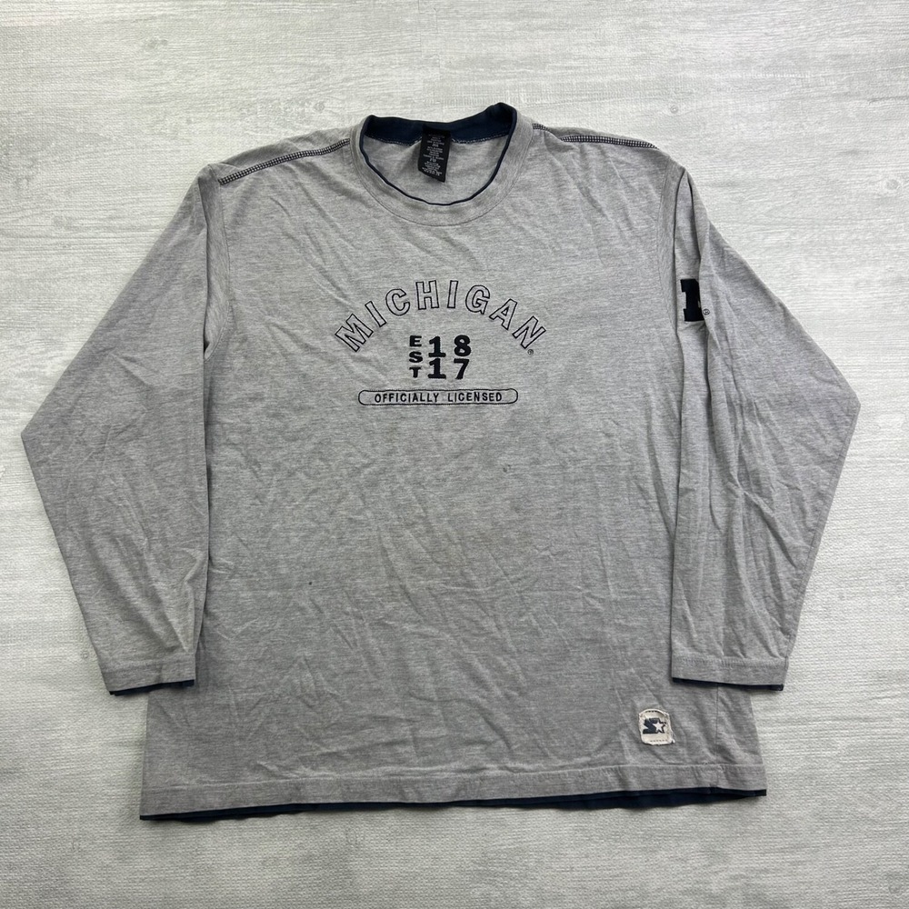 Vintage 90s Starter Michigan Wolverines Long Sleeve Shirt Size XXL Gray College